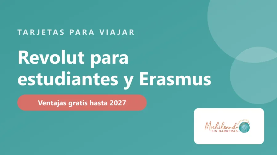 Portada con el texto «Revolut para estudiantes y Erasmus» sobre fondo verde azulado y el logo de Mochileando sin Barreras