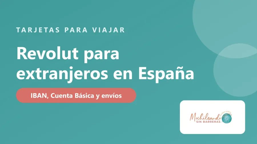 Portada con el texto «Revolut para extranjeros en España» sobre fondo verde azulado y el logo de Mochileando sin Barreras